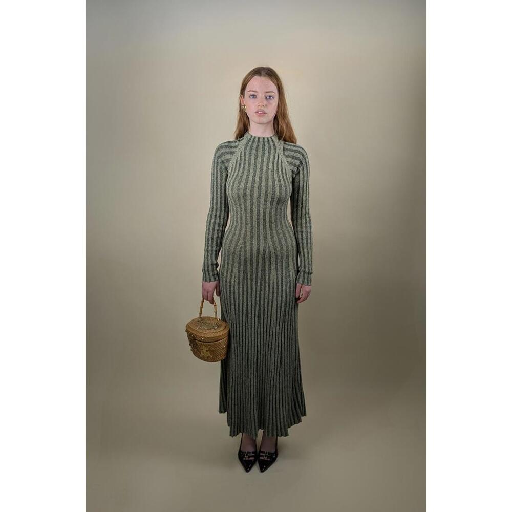Dion Lee green ribbed twisted knot dress